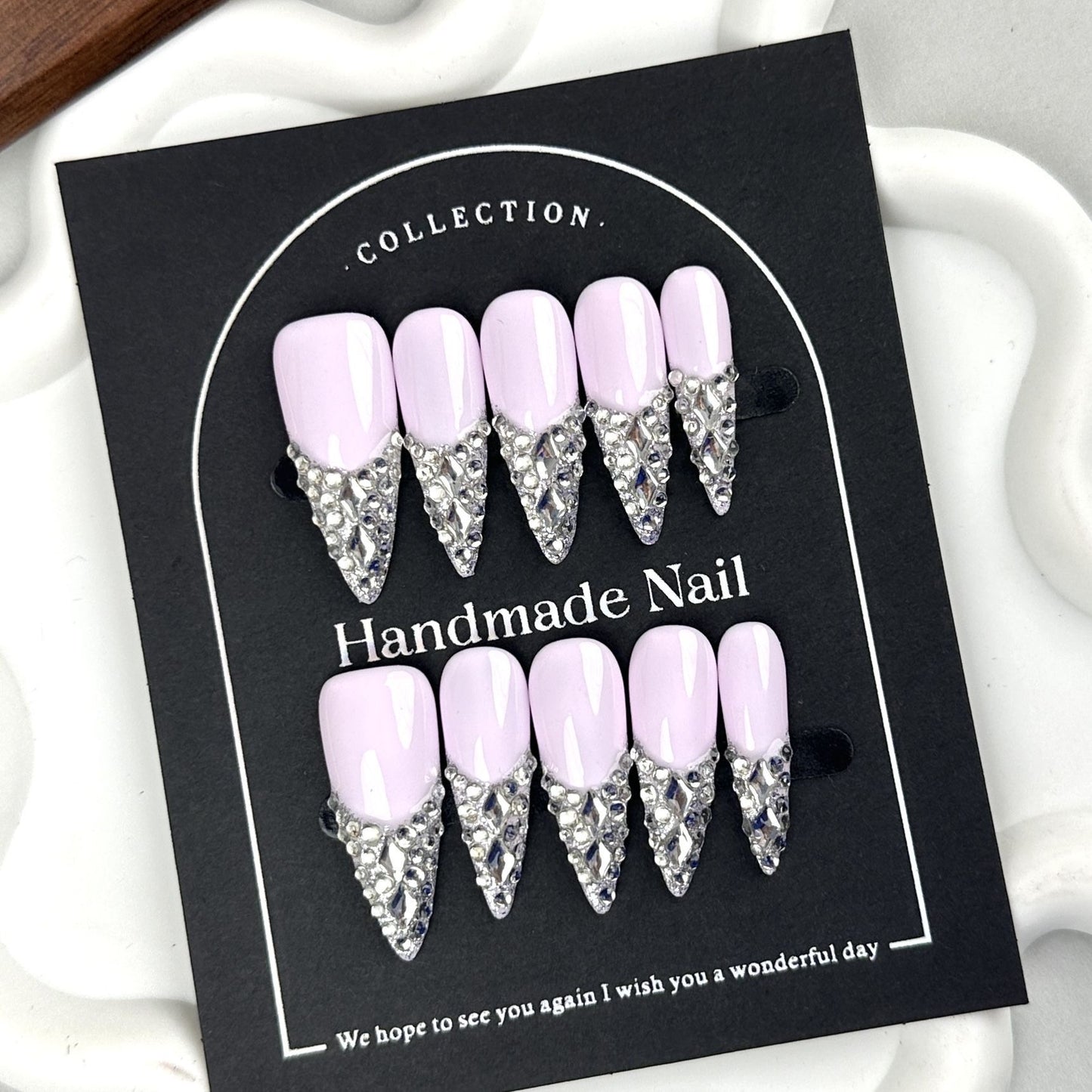 AF2371-Niche flash diamonds Paris manicure handmade nails advanced French temperament princess white wear removable patches