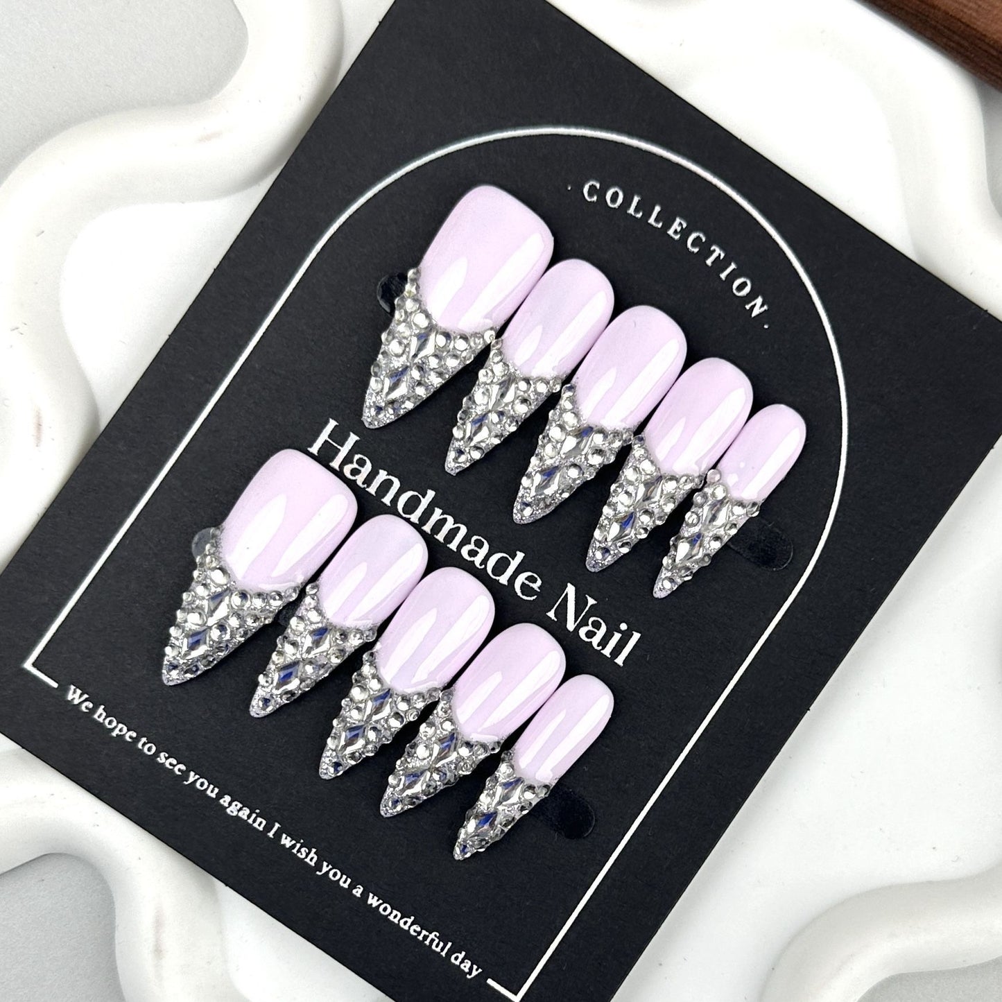 AF2371-Niche flash diamonds Paris manicure handmade nails advanced French temperament princess white wear removable patches