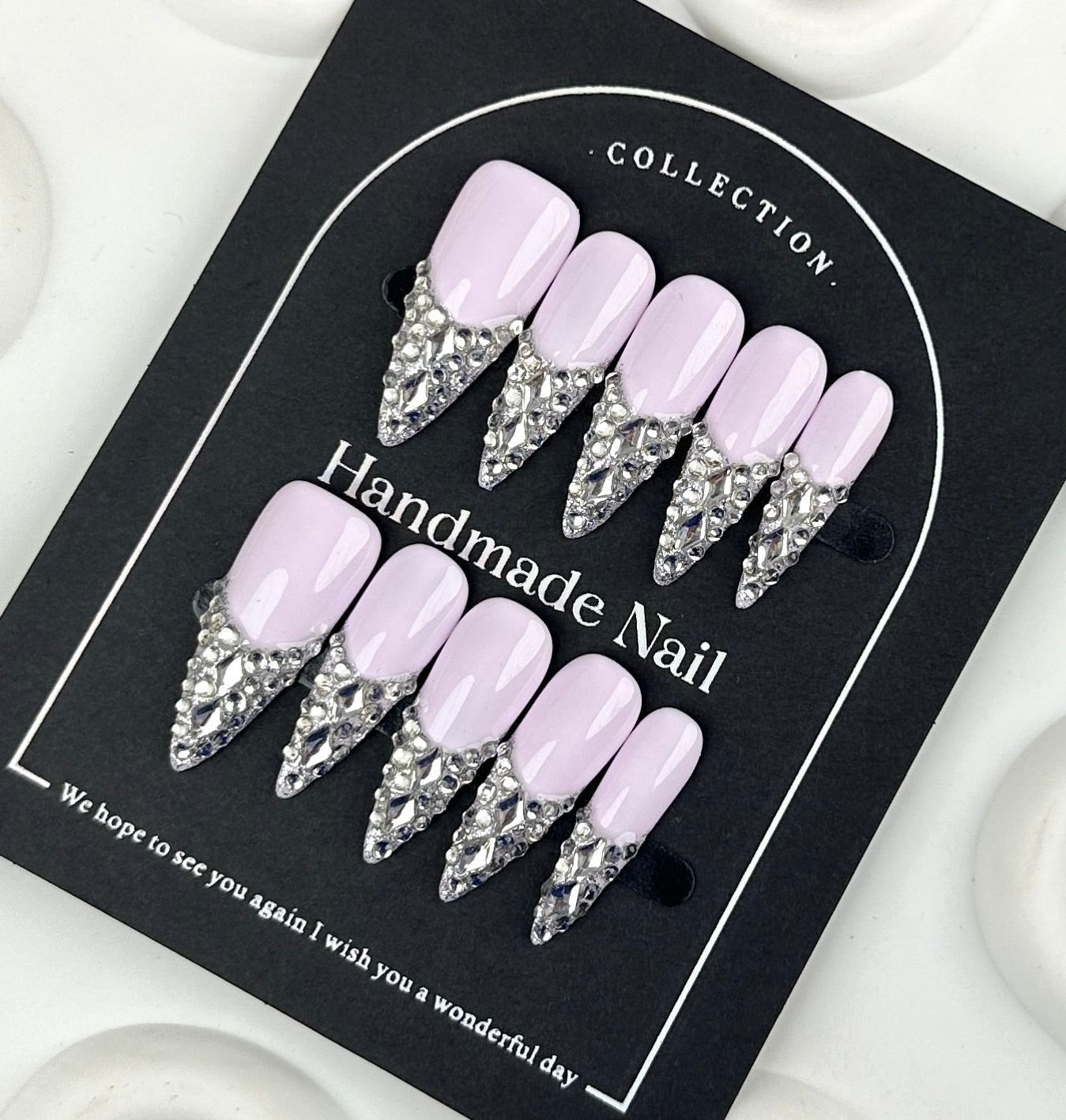 AF2371-Niche flash diamonds Paris manicure handmade nails advanced French temperament princess white wear removable patches