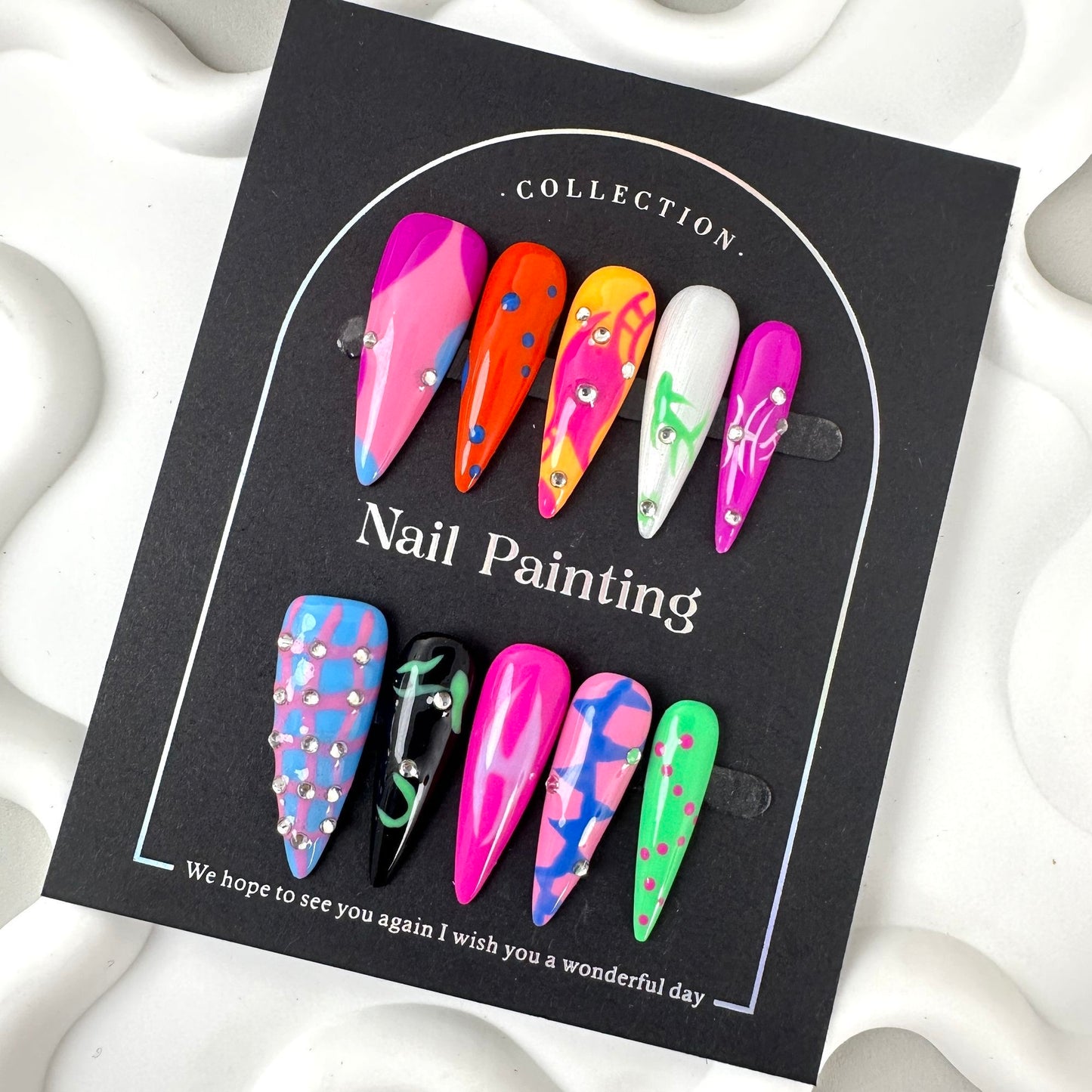 AF4192-Fashion Acrylic Press-On Nails with Artistic Details – Gradient Colors, Zebra Stripes, Flowers & Pearls