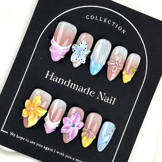 AF2800-Pure handmade three-dimensional dopamine white Europe and the United States wind handmade wear nail senior carving removable New Year Valentine's Day