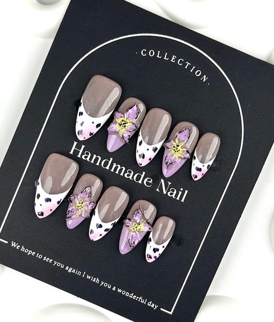 AF2630-Pure handmade spicy girl three-dimensional carved flowers hand-painted nail patches wear senior white ins style heavy wear nail