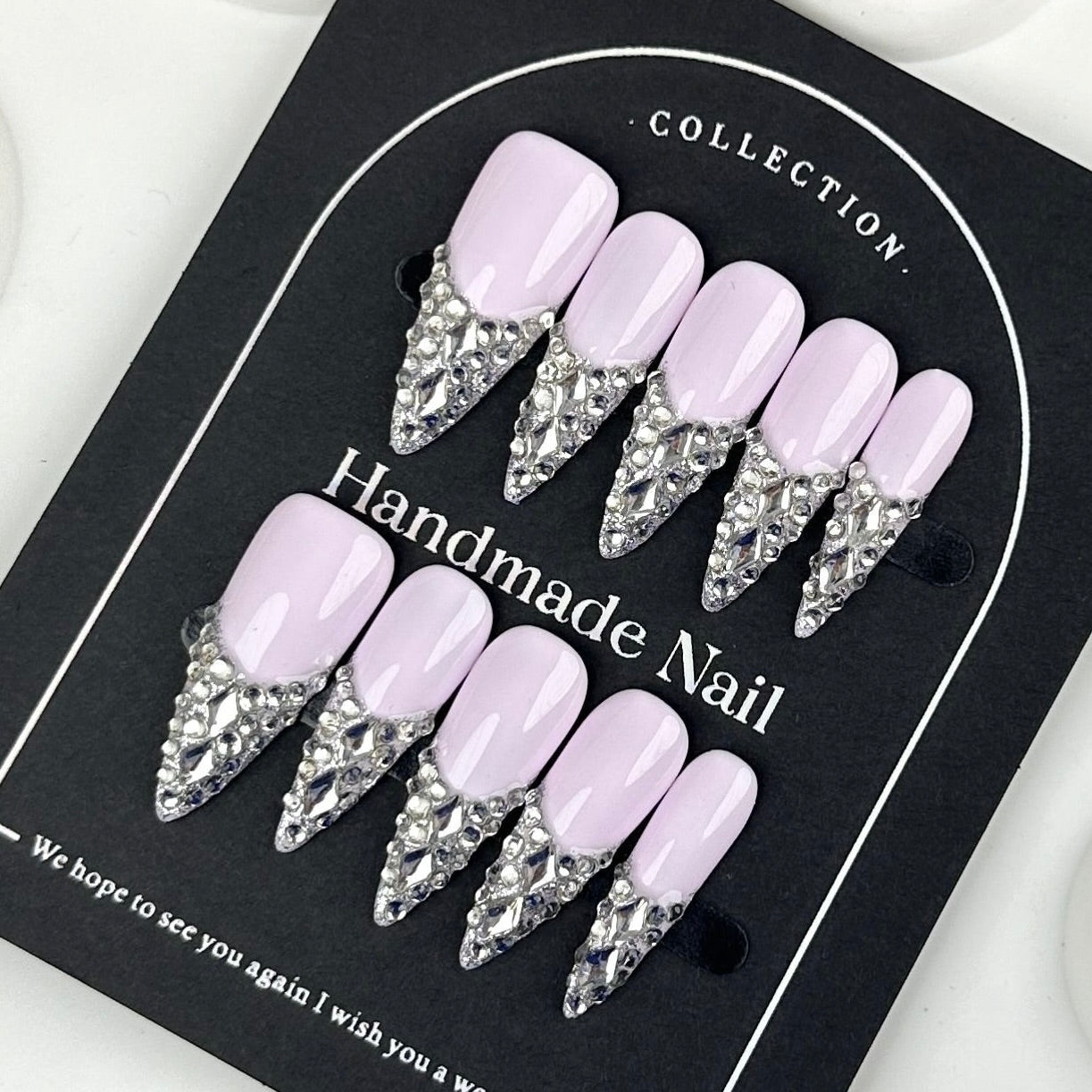 AF2371-Niche flash diamonds Paris manicure handmade nails advanced French temperament princess white wear removable patches