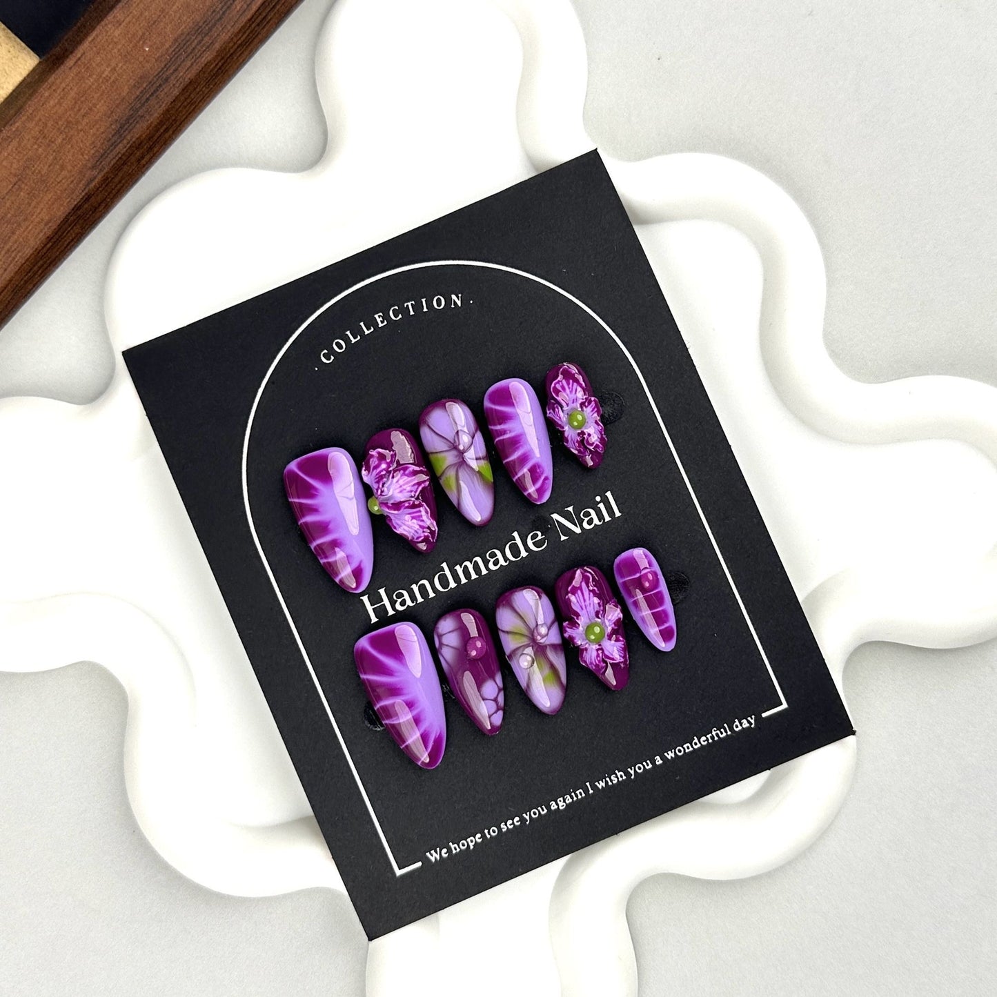 AF2450-Handmade hand three-dimensional sculpture purple nail art patches wear nail pads Spice Girls premium niche unique glitter girls
