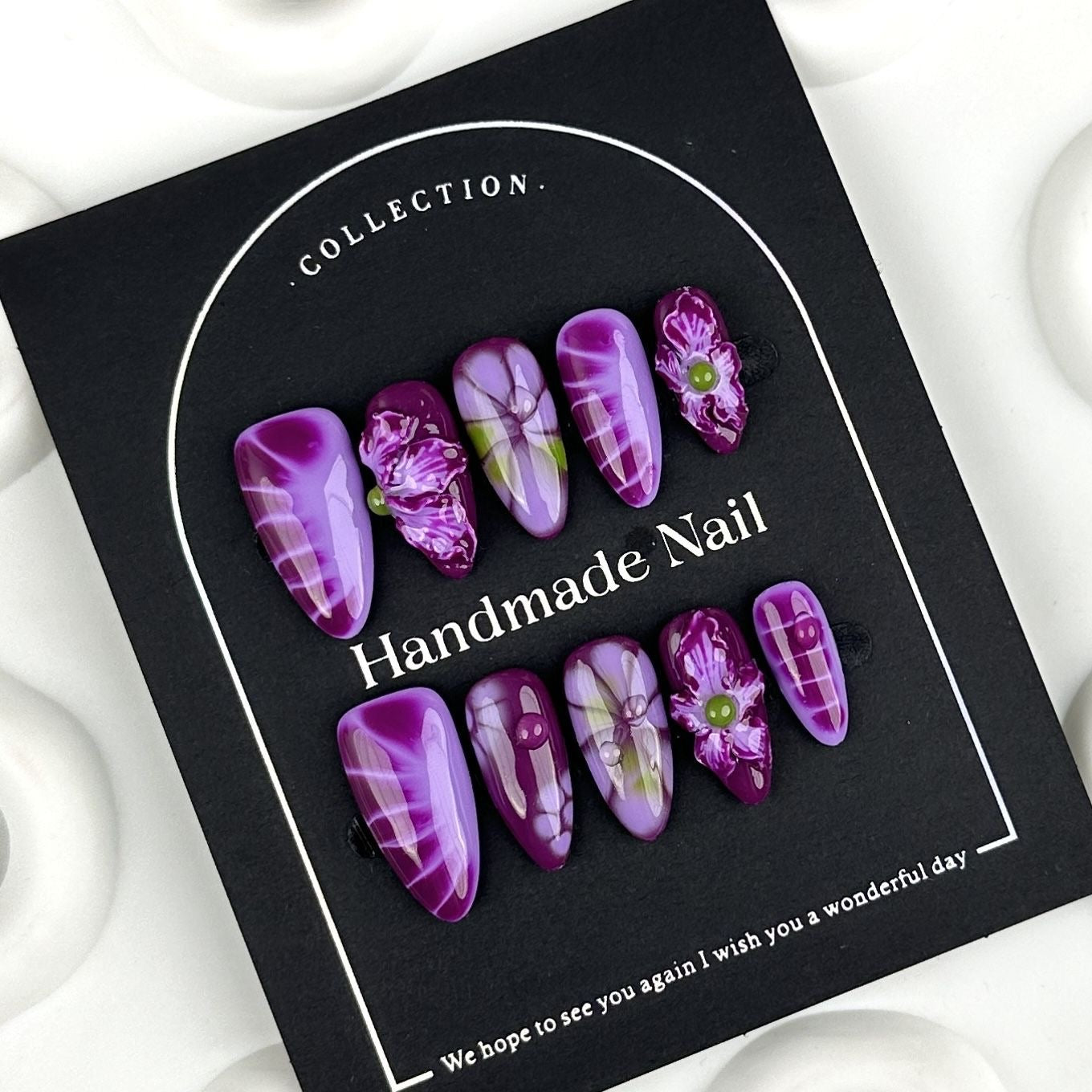 AF2450-Handmade hand three-dimensional sculpture purple nail art patches wear nail pads Spice Girls premium niche unique glitter girls
