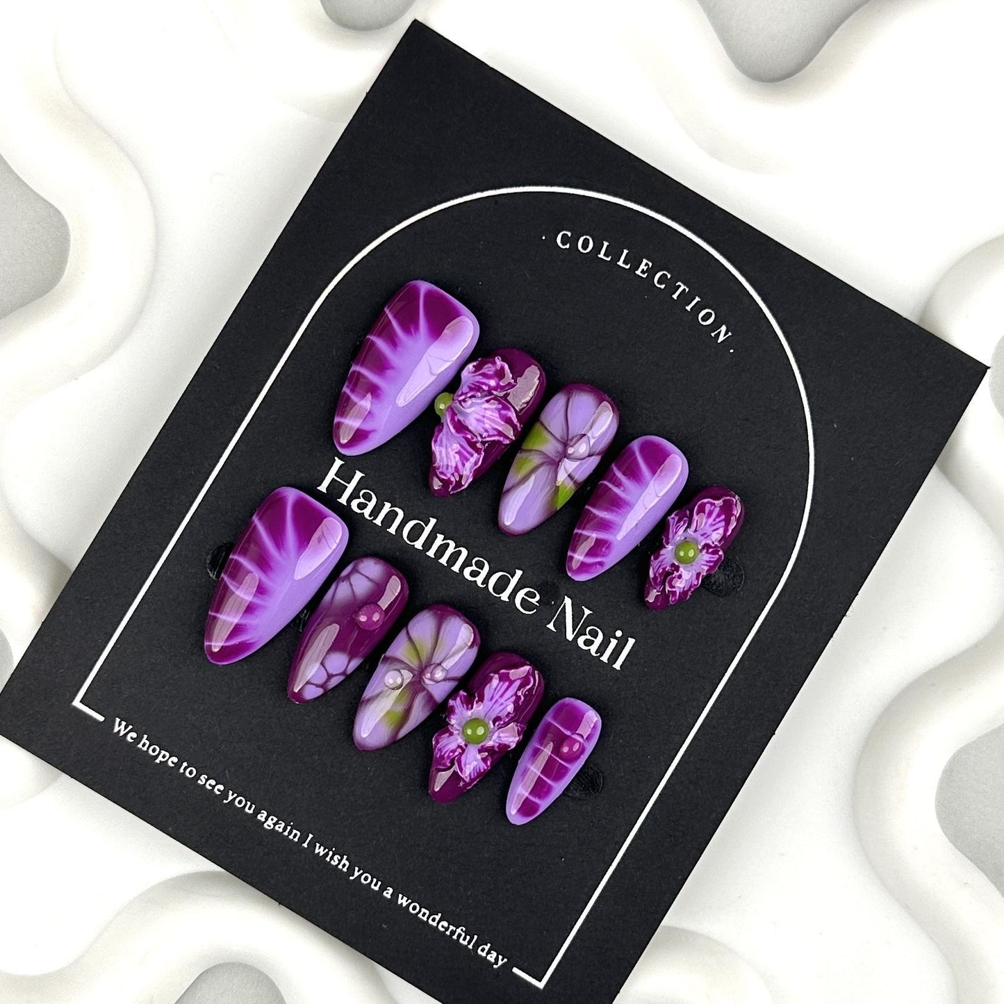 AF2450-Handmade hand three-dimensional sculpture purple nail art patches wear nail pads Spice Girls premium niche unique glitter girls