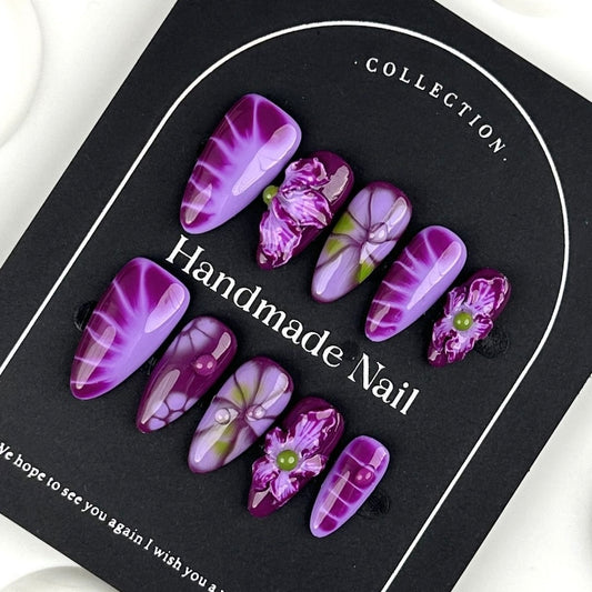AF2450-Handmade hand three-dimensional sculpture purple nail art patches wear nail pads Spice Girls premium niche unique glitter girls