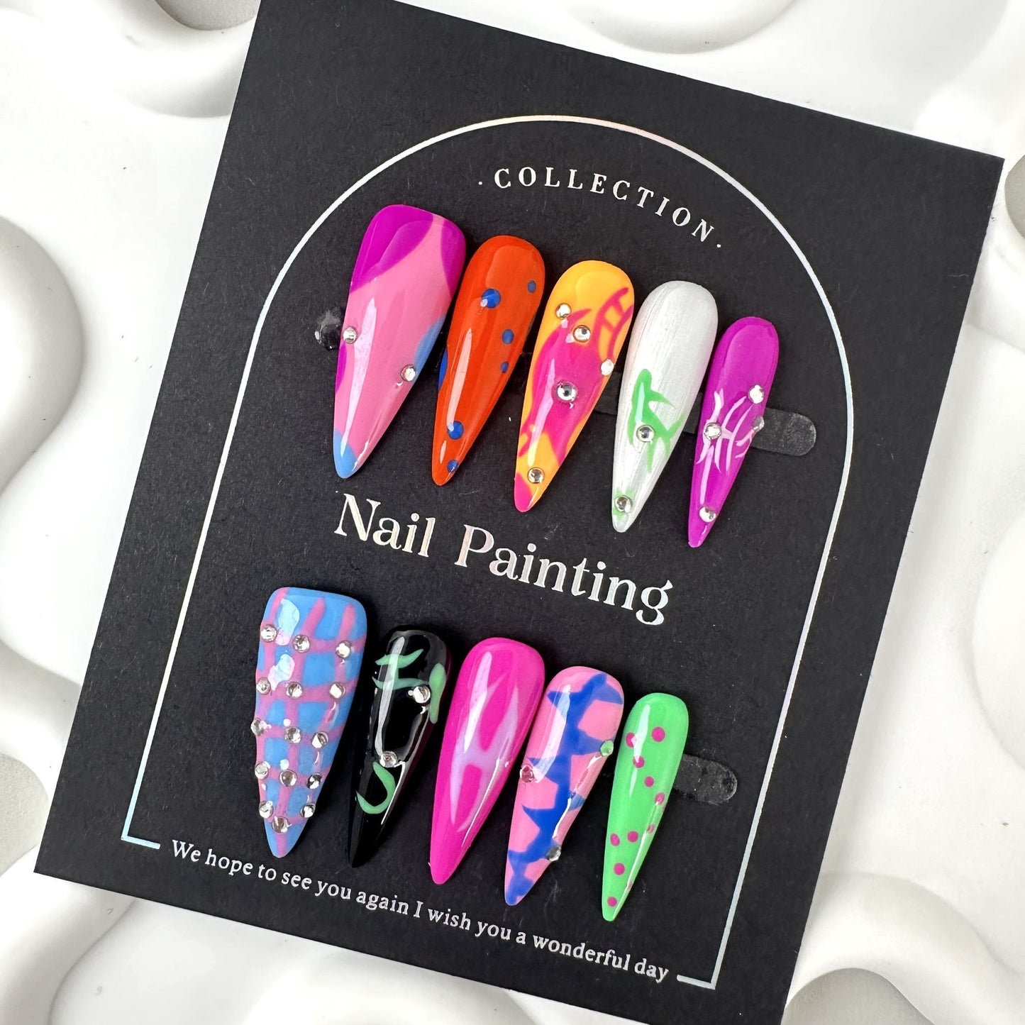 AF4192-Fashion Acrylic Press-On Nails with Artistic Details – Gradient Colors, Zebra Stripes, Flowers & Pearls