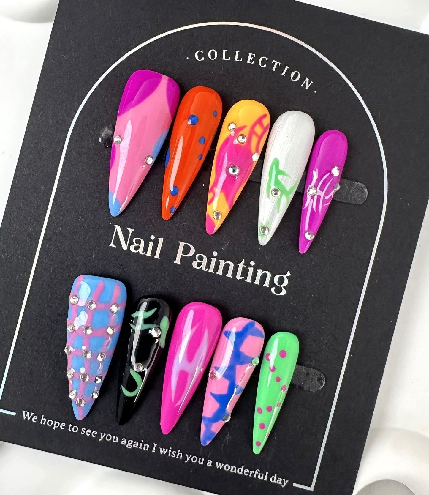 AF4192-Fashion Acrylic Press-On Nails with Artistic Details – Gradient Colors, Zebra Stripes, Flowers & Pearls